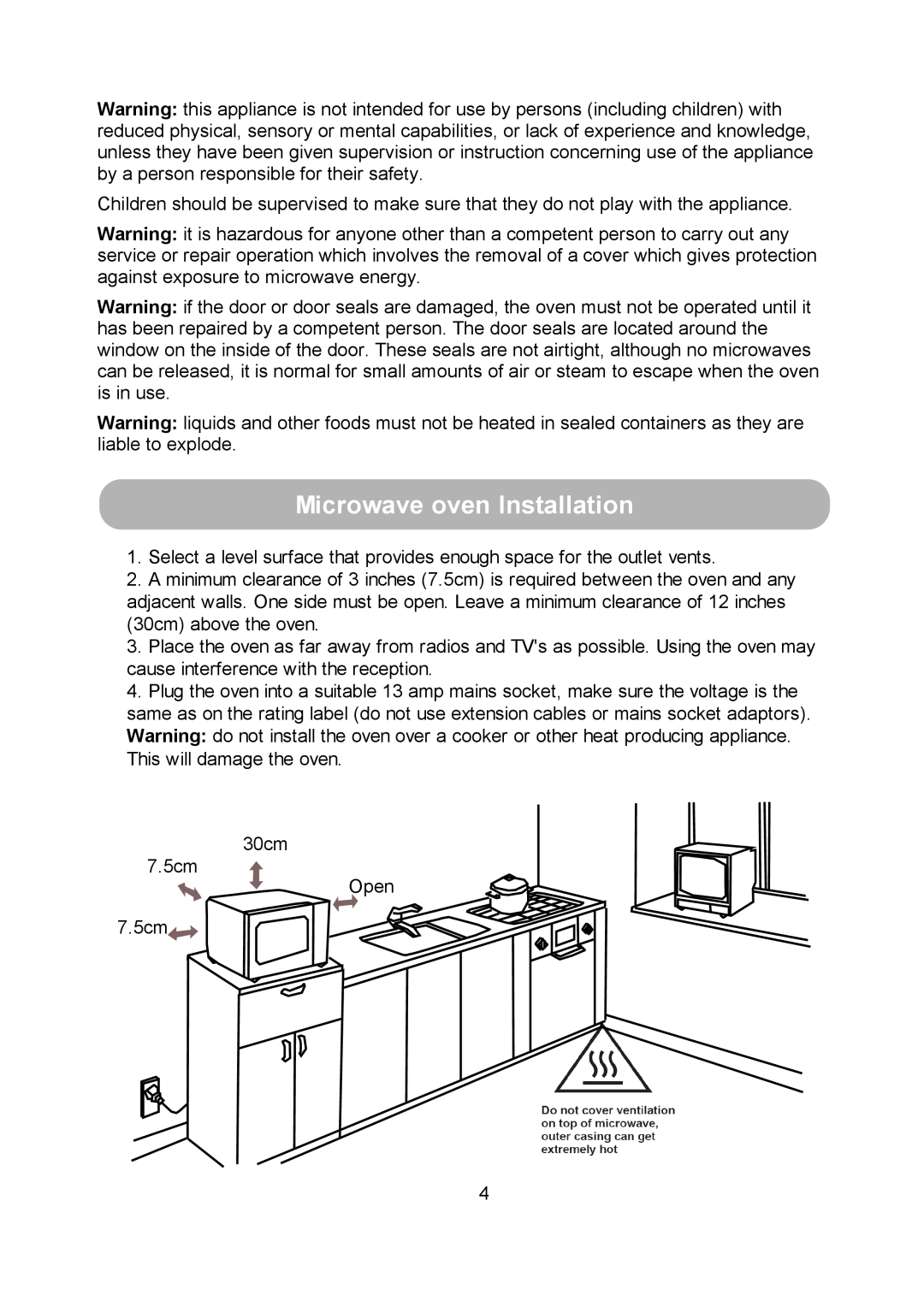Russell Hobbs RHM1712 user manual Microwave oven Installation 