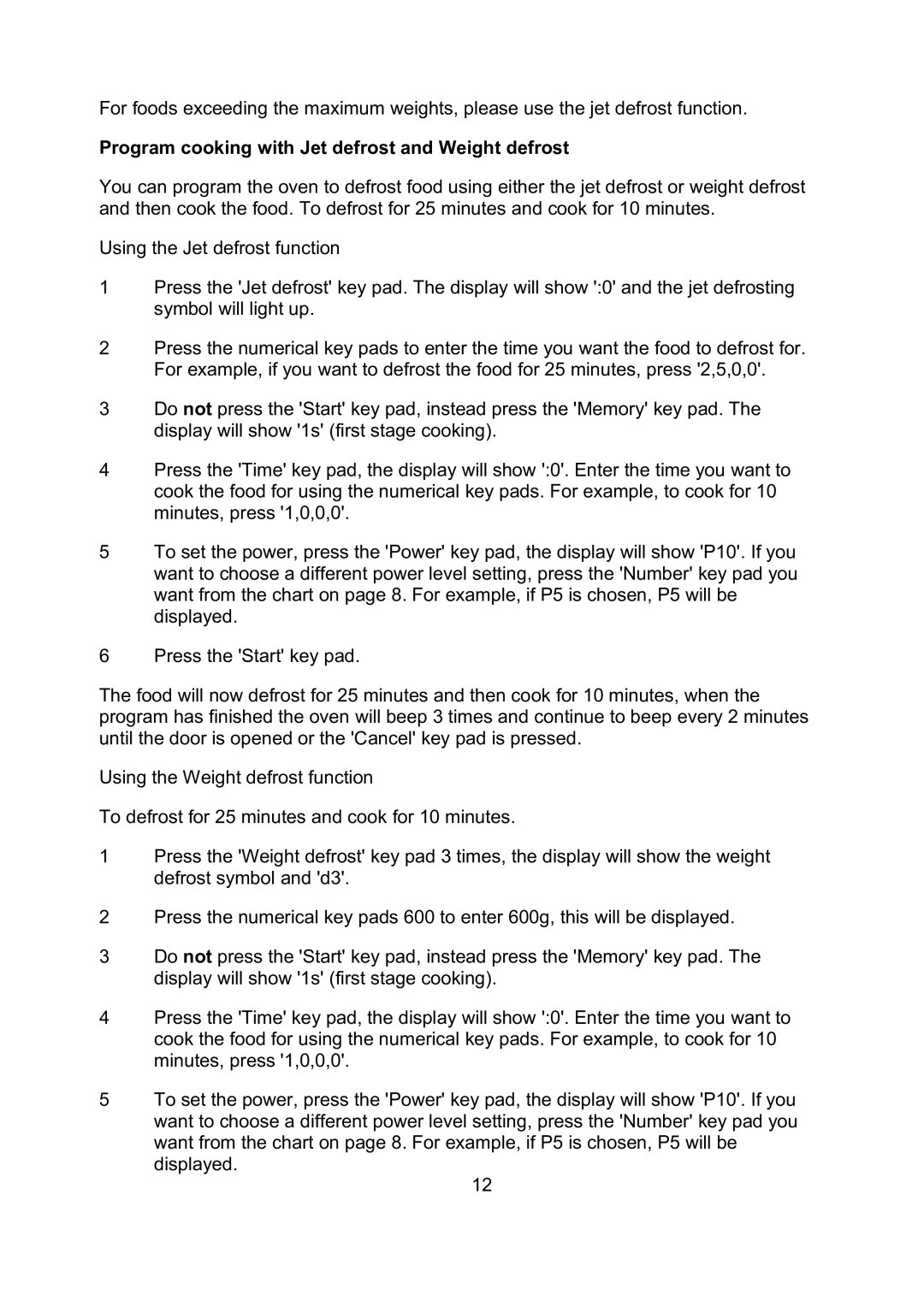 Russell Hobbs RHM1718B user manual Program cooking with Jet defrost and Weight defrost 