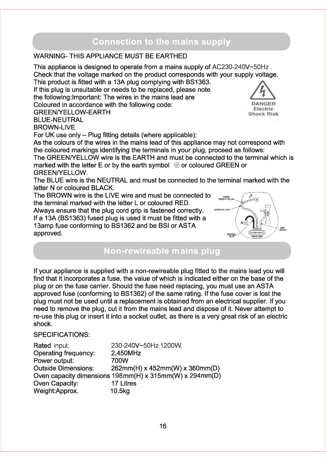 Russell Hobbs RHM1718B instruction manual AC230-240V~50Hz, input, 230-240V~50Hz1200W 