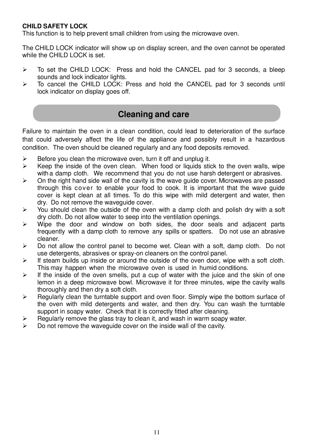 Russell Hobbs RHM1719B user manual Cleaning and care, Child Safety Lock 