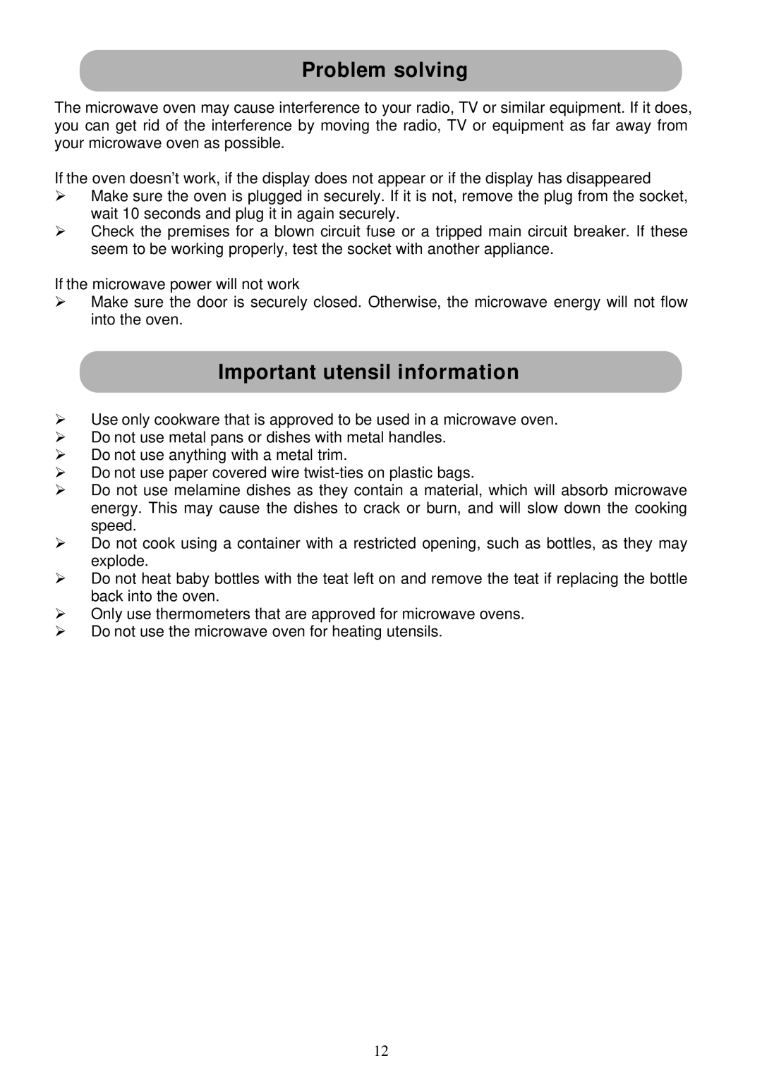 Russell Hobbs RHM1719B user manual Problem solving, Important utensil information 