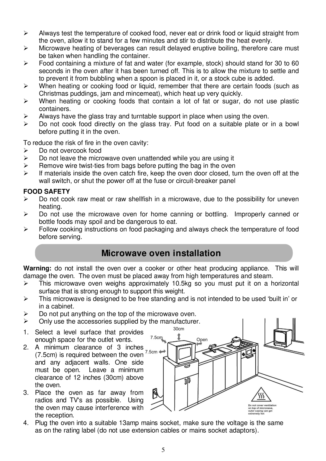 Russell Hobbs RHM1719B user manual Microwave oven installation, Food Safety 