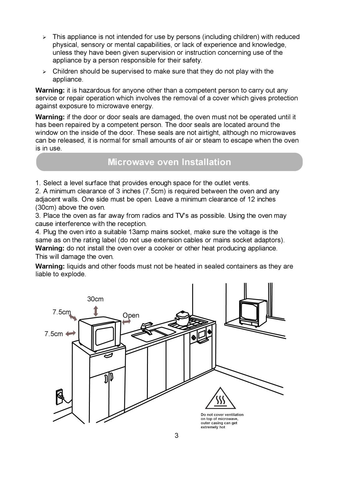 Russell Hobbs RHM2010S instruction manual Microwave oven Installation 