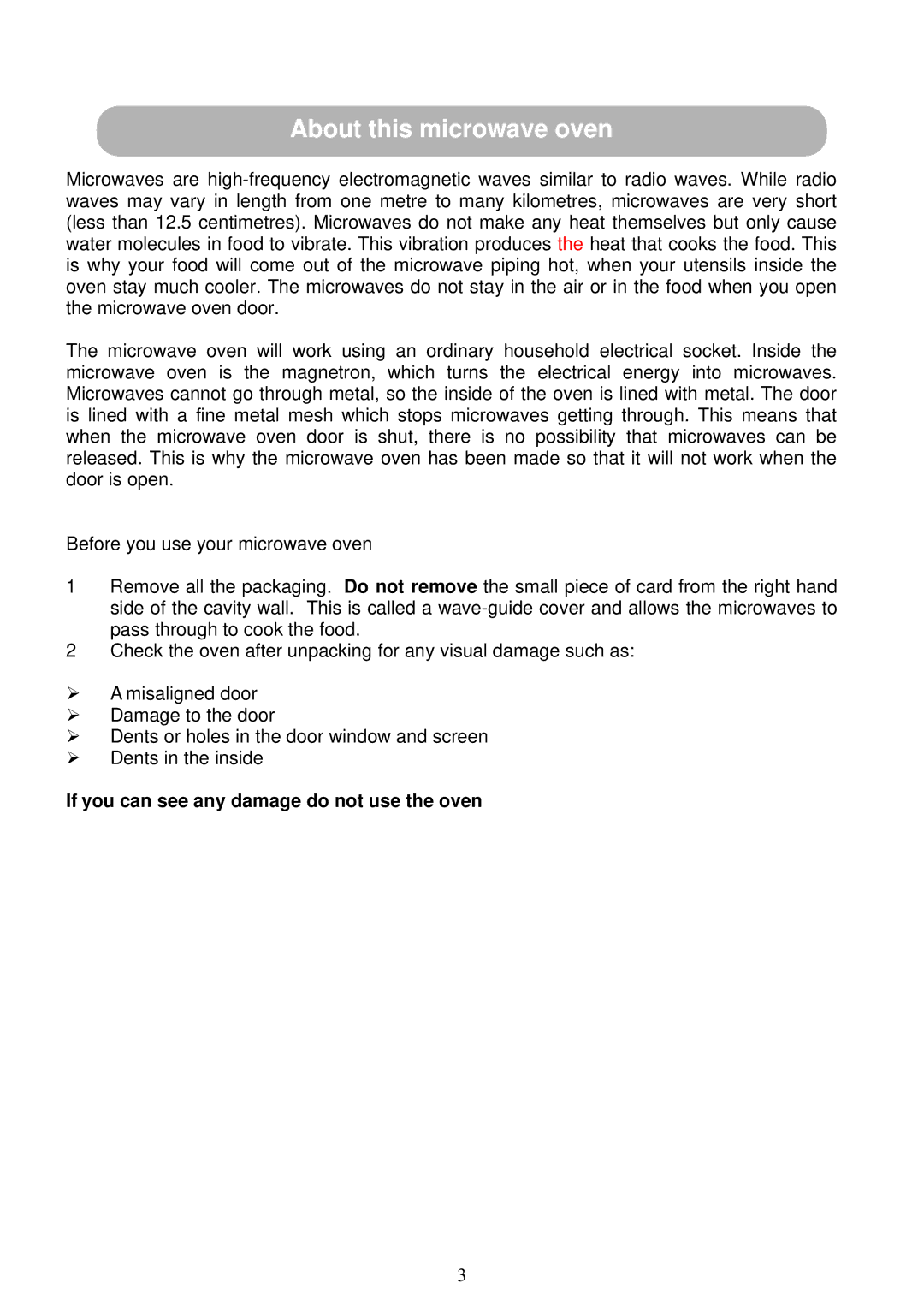 Russell Hobbs RHM2011 user manual About this microwave oven 