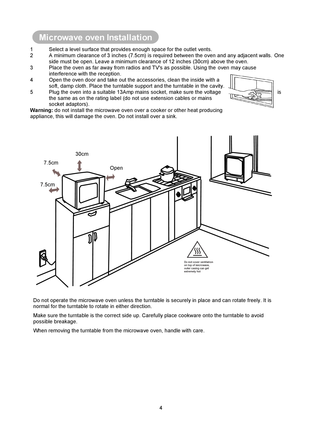 Russell Hobbs RHM2013 user manual Microwave oven Installation 
