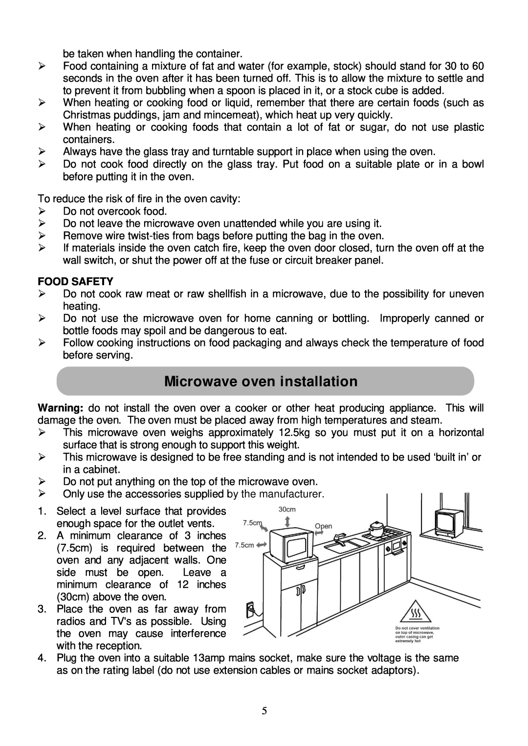 Russell Hobbs RHM2015 user manual Microwave oven installation, Food Safety 