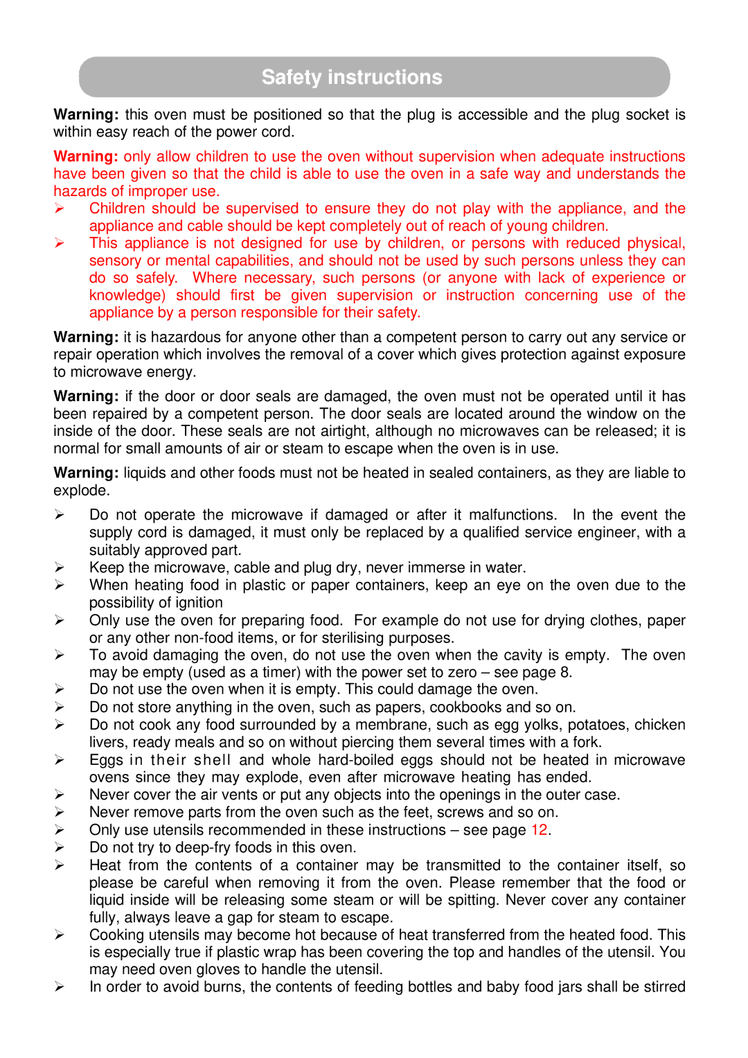 Russell Hobbs RHM2016 user manual Safety instructions 