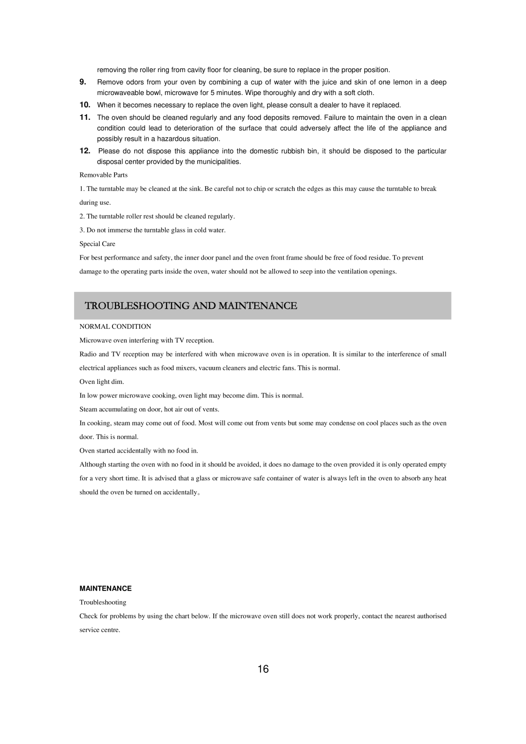 Russell Hobbs RHM2017 user manual Troubleshooting and Maintenance, Normal Condition 