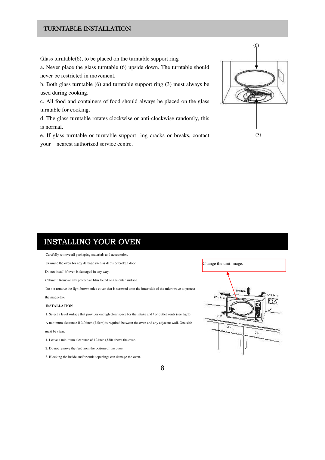 Russell Hobbs RHM2017 user manual Installing Your Oven, Turntable Installation 