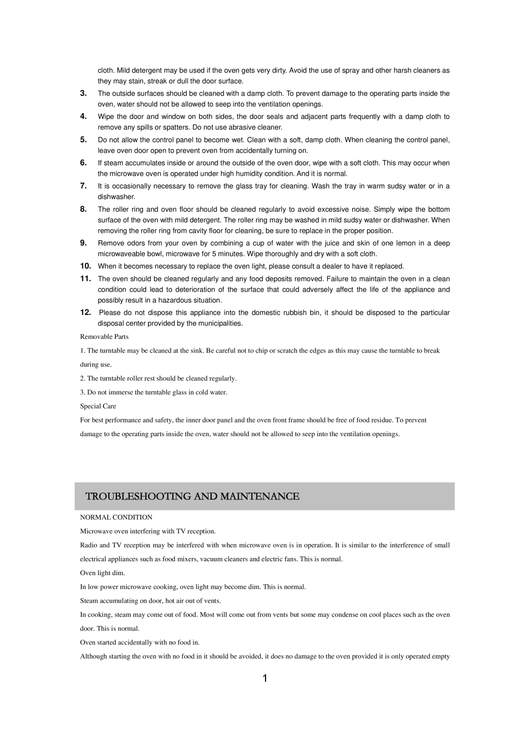 Russell Hobbs RHM2018 user manual Troubleshooting and Maintenance, Normal Condition 