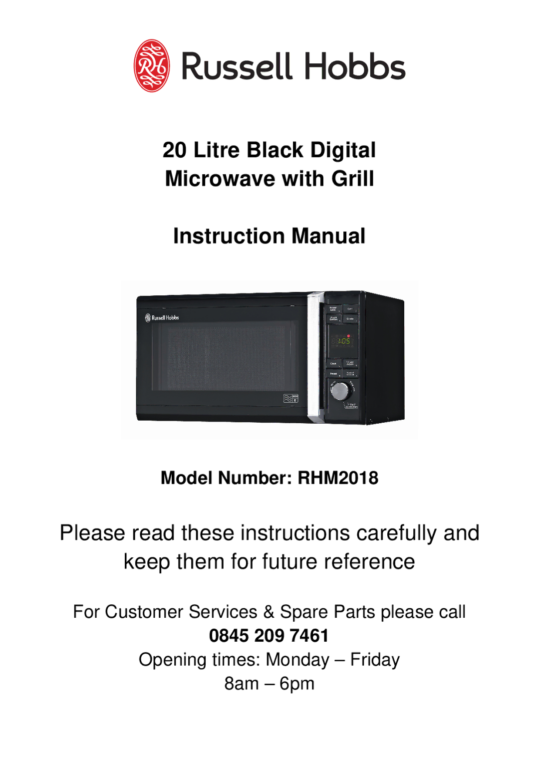 Russell Hobbs RHM2018 instruction manual Litre Black Digital Microwave with Grill 