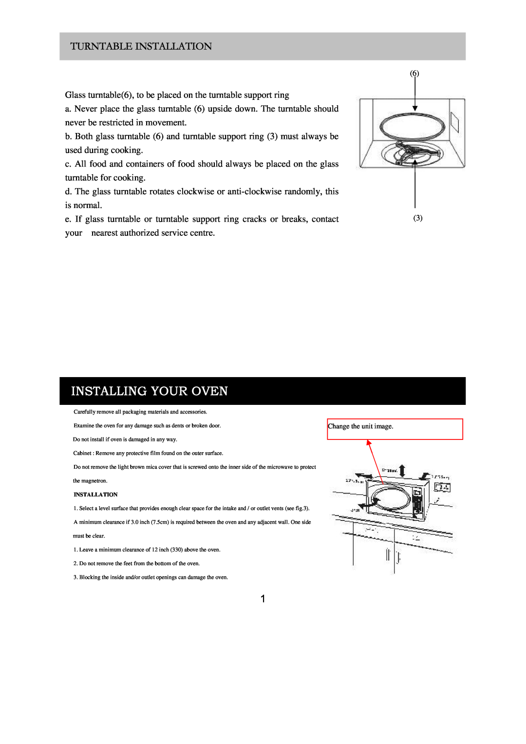 Russell Hobbs RHM2018 user manual Installing Your Oven, Turntable Installation 