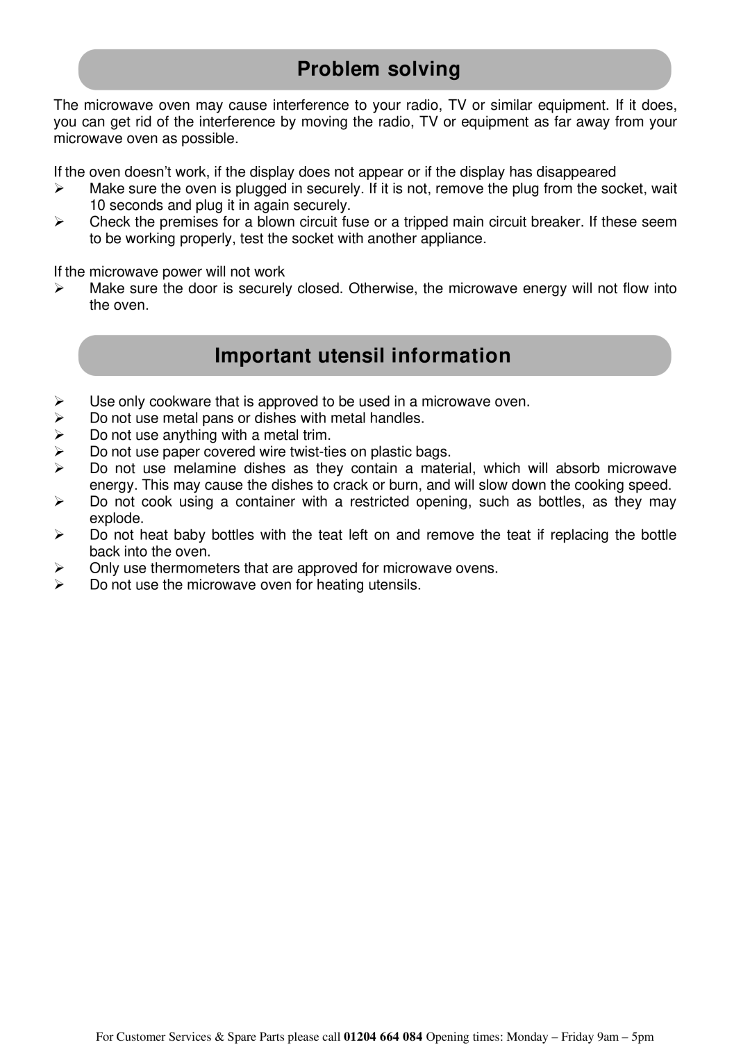 Russell Hobbs RHM2030 instruction manual Problem solving, Important utensil information 