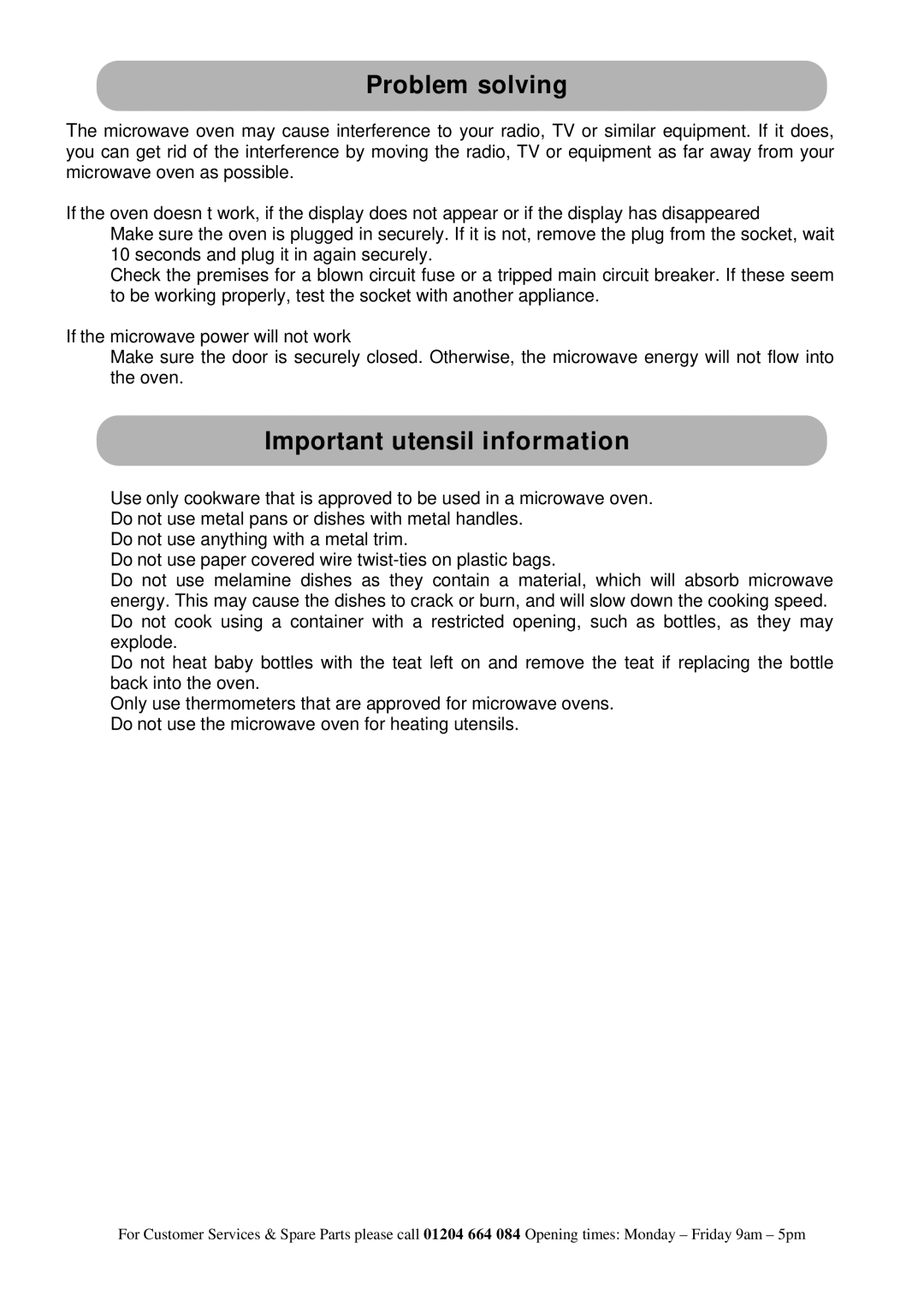 Russell Hobbs RHM2308 manual Problem solving, Important utensil information 