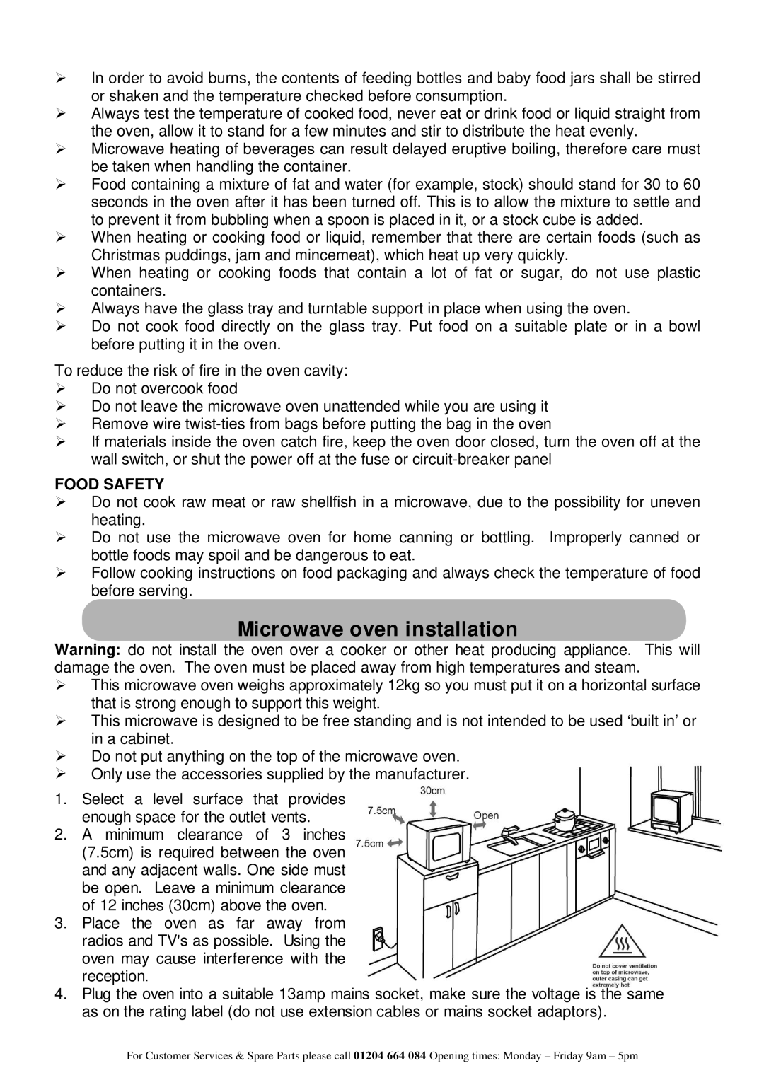 Russell Hobbs RHM2506 instruction manual Microwave oven installation, Food Safety 