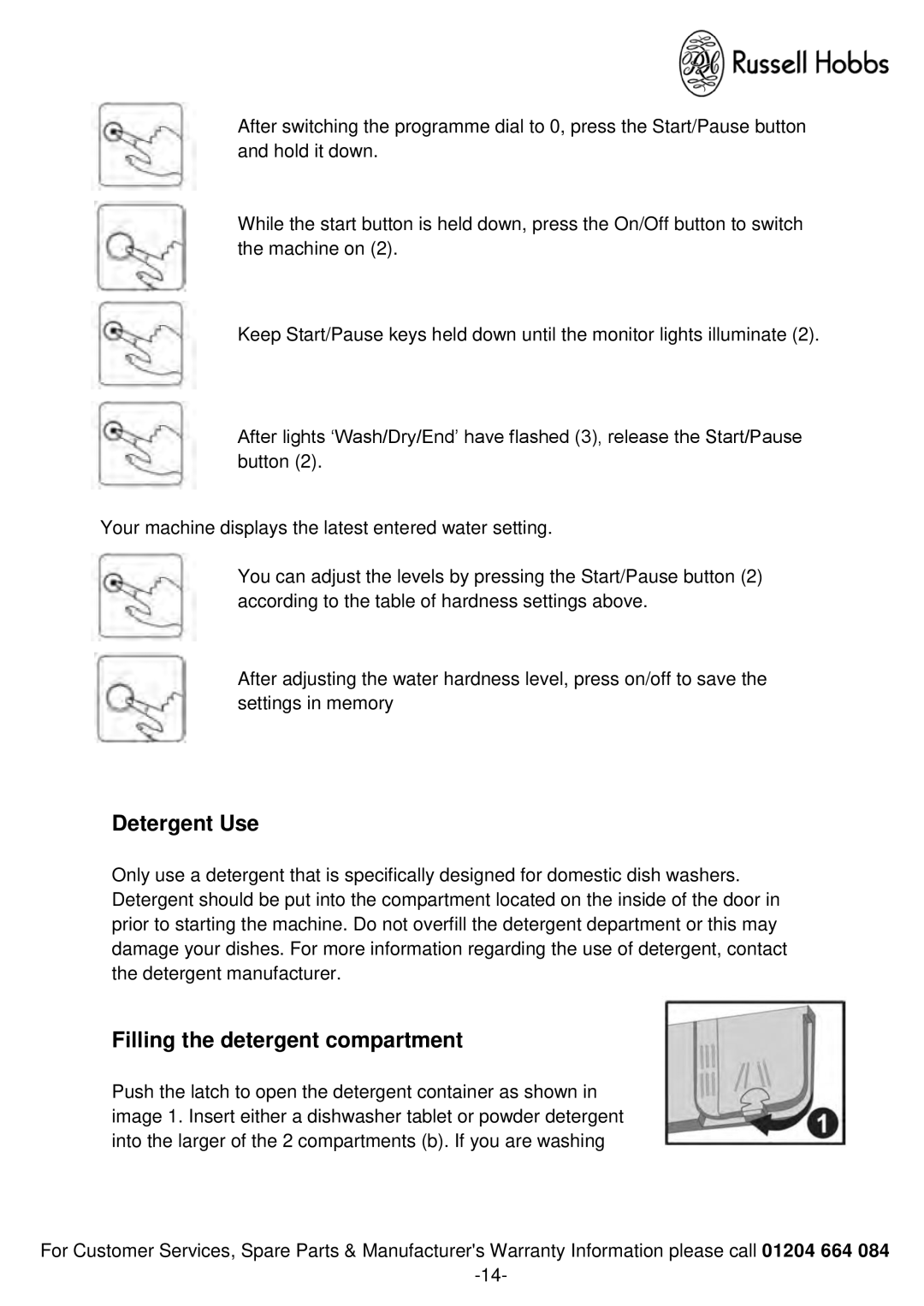 Russell Hobbs RHSLDW1 instruction manual Detergent Use, Filling the detergent compartment 