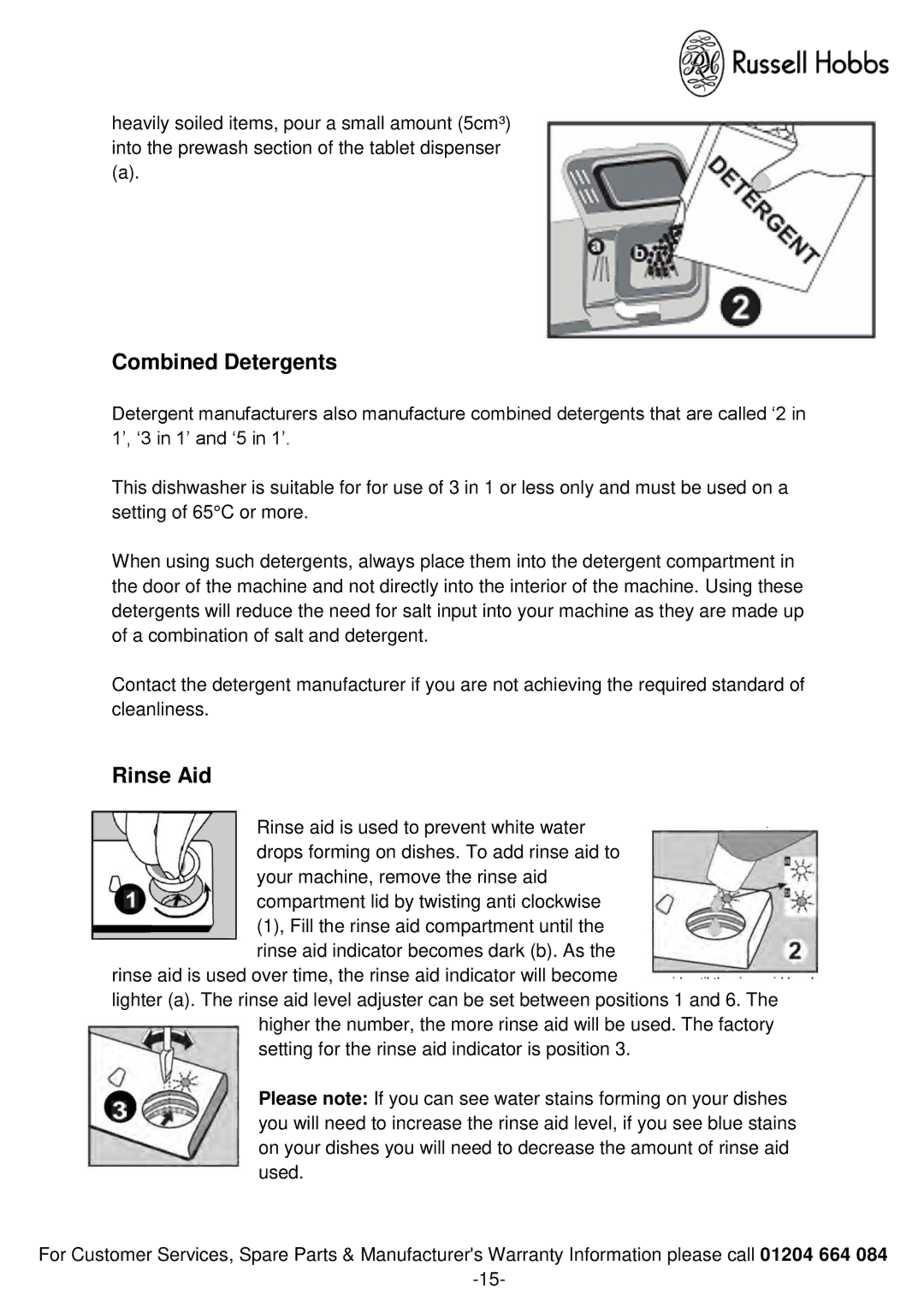 Russell Hobbs RHSLDW1 instruction manual Combined Detergents, Rinse Aid 