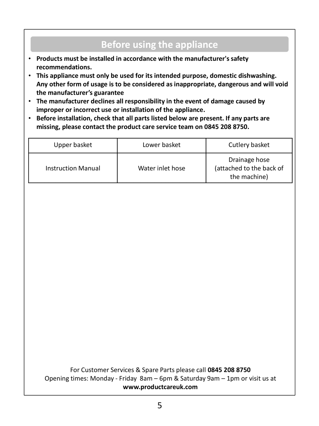 Russell Hobbs RHSLDW1B, RHSLDW1S, RHSLDW1G instruction manual Before using the appliance 