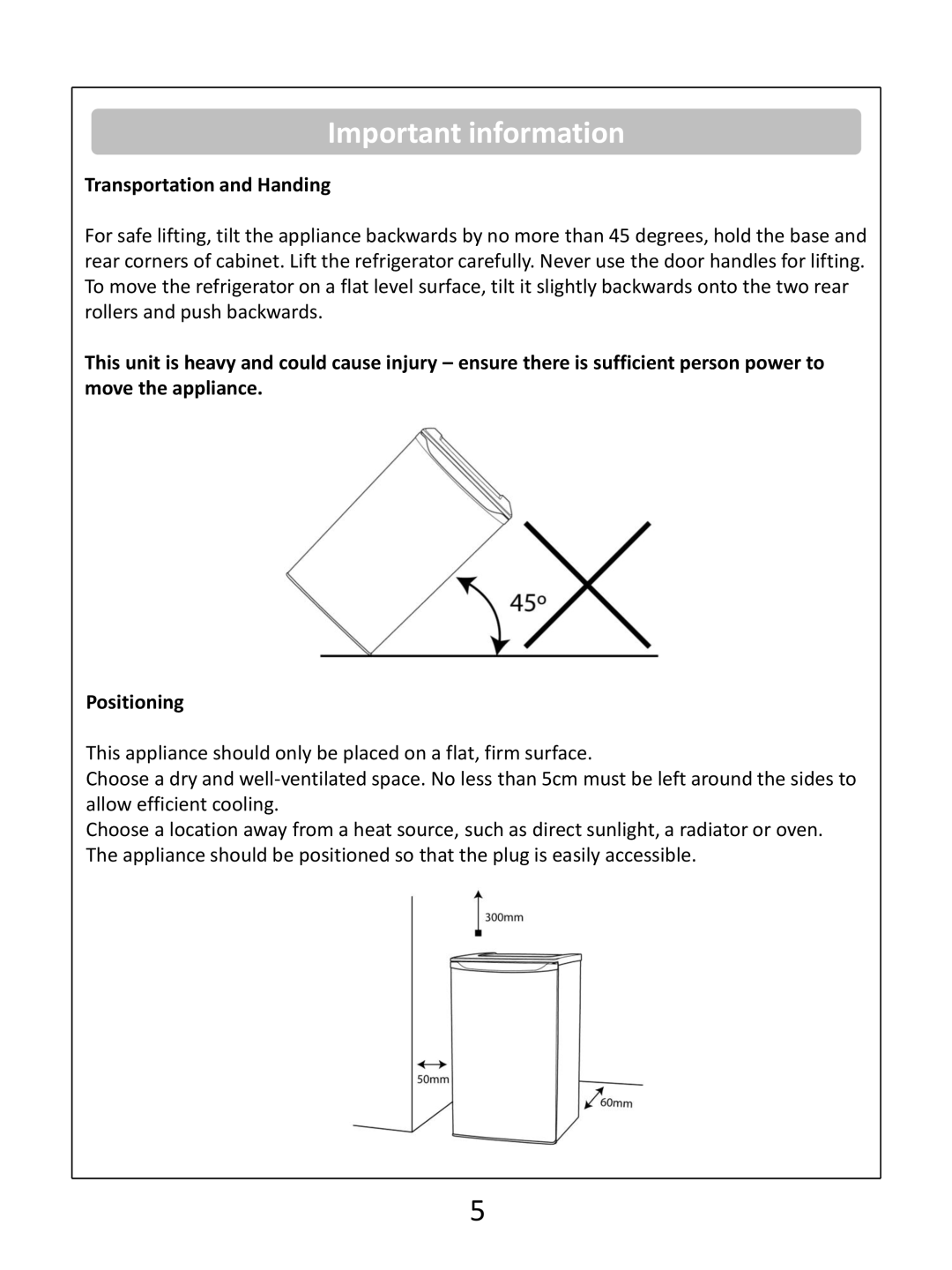 Russell Hobbs RHUCF55(B) instruction manual Transportation and Handing 