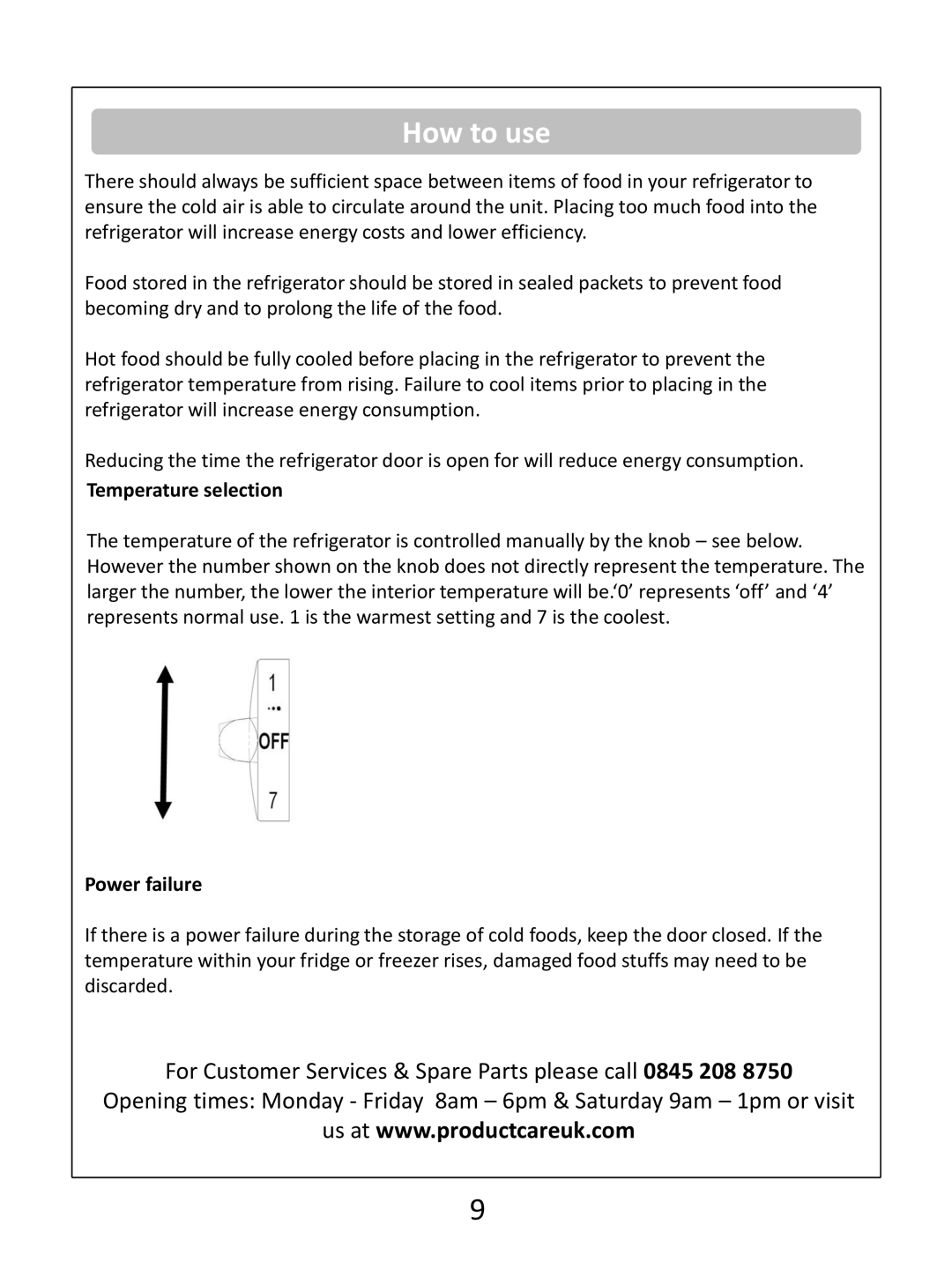 Russell Hobbs RHUCF55(B) instruction manual How to use, Temperature selection, Power failure 