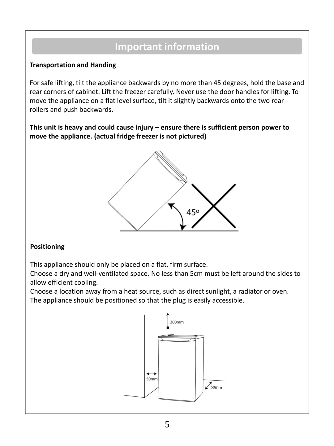 Russell Hobbs RHUCFF48(B) instruction manual Transportation and Handing 