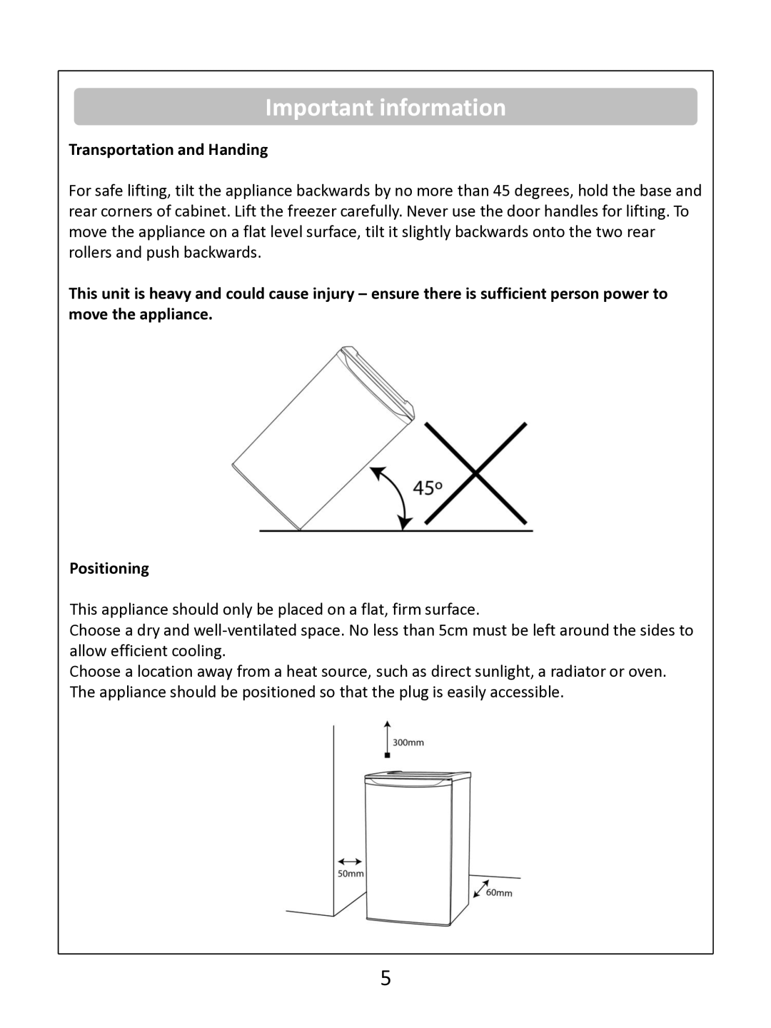 Russell Hobbs RHUCFZ55(B) instruction manual Transportation and Handing 