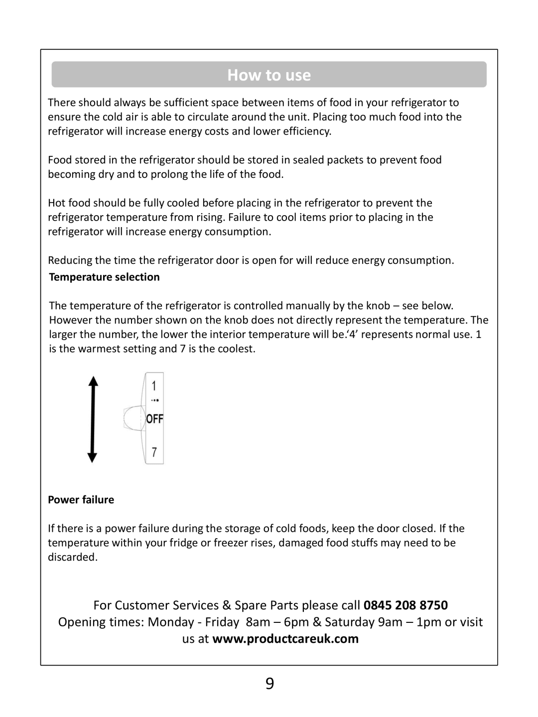 Russell Hobbs RHUCLF55(B) instruction manual How to use, Temperature selection, Power failure 