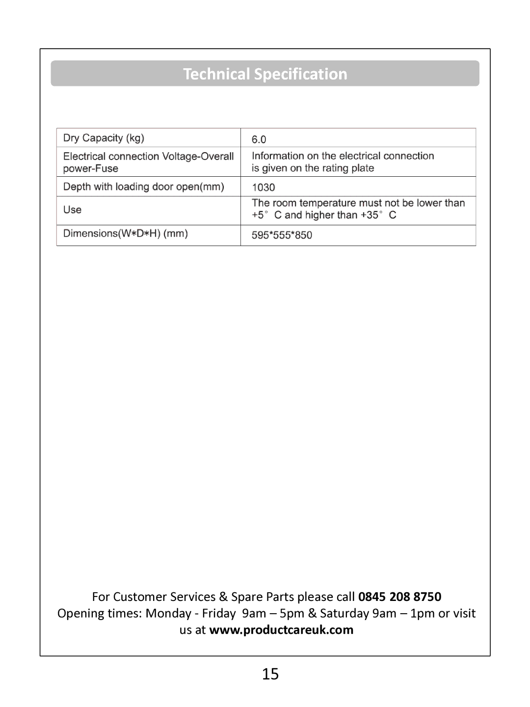 Russell Hobbs RHVTD300B instruction manual Technical Specification 