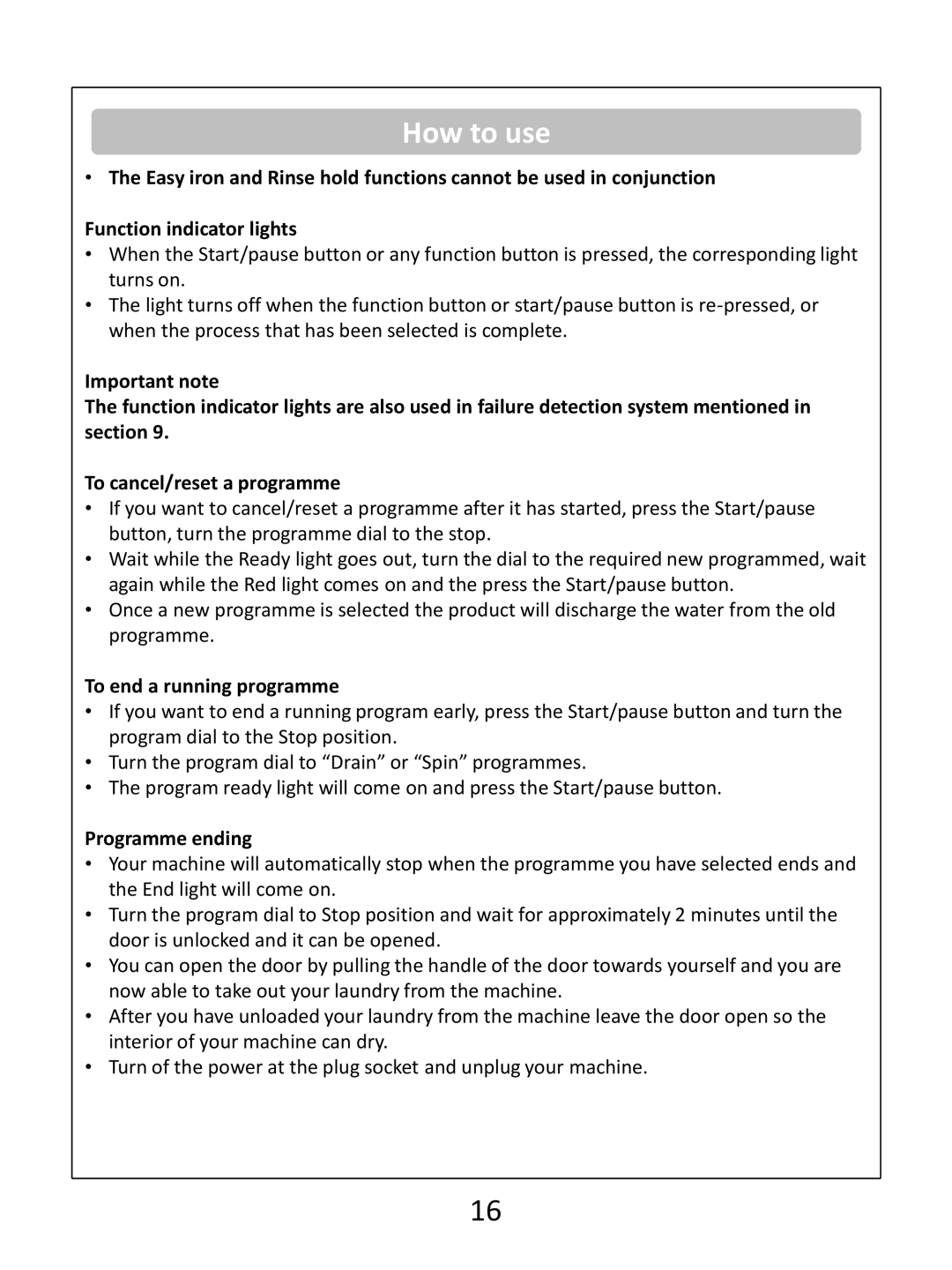 Russell Hobbs RHWM61200B instruction manual To end a running programme, Programme ending 