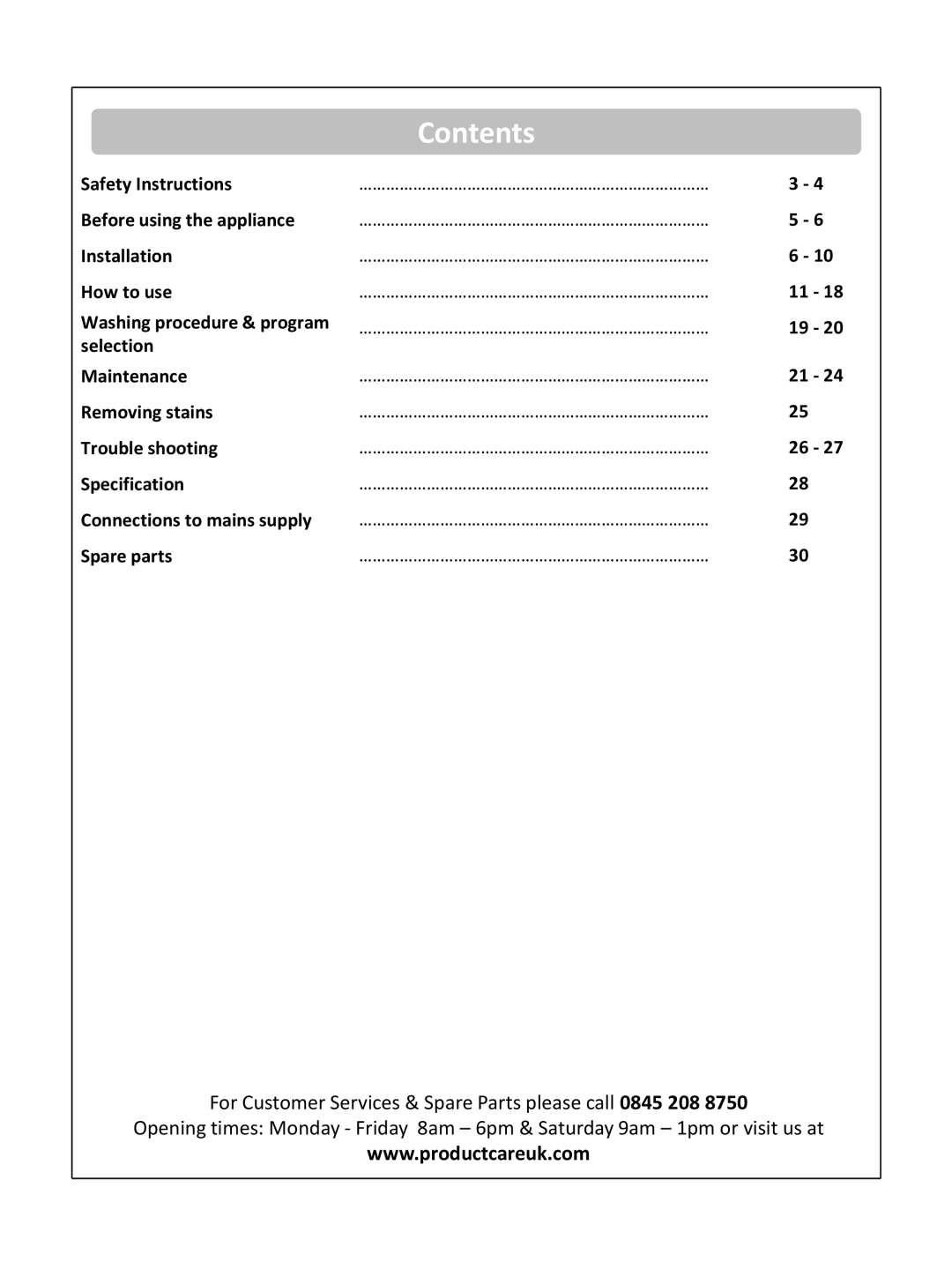 Russell Hobbs RHWM61200B instruction manual Contents 