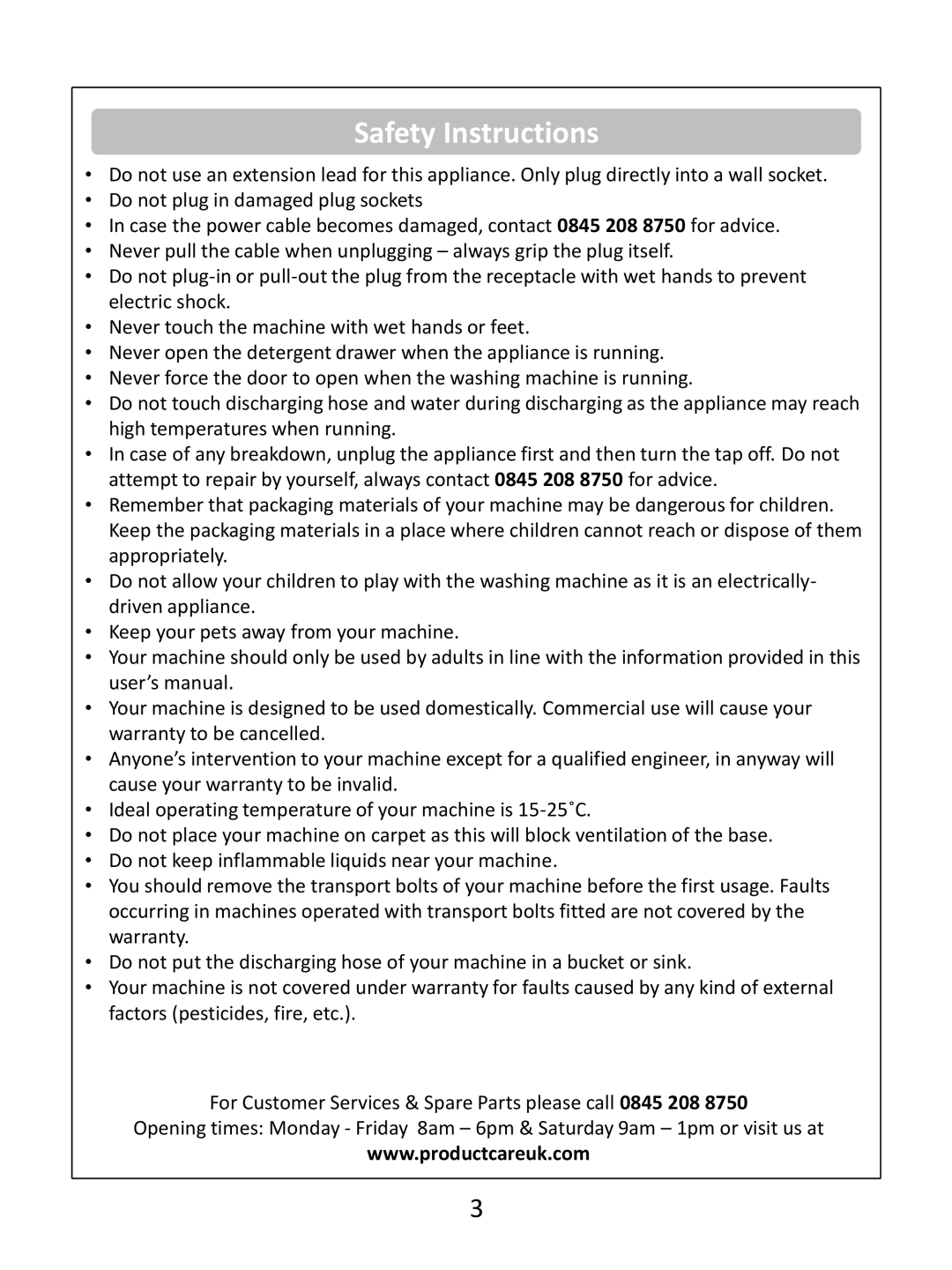 Russell Hobbs RHWM61200B instruction manual Safety Instructions 