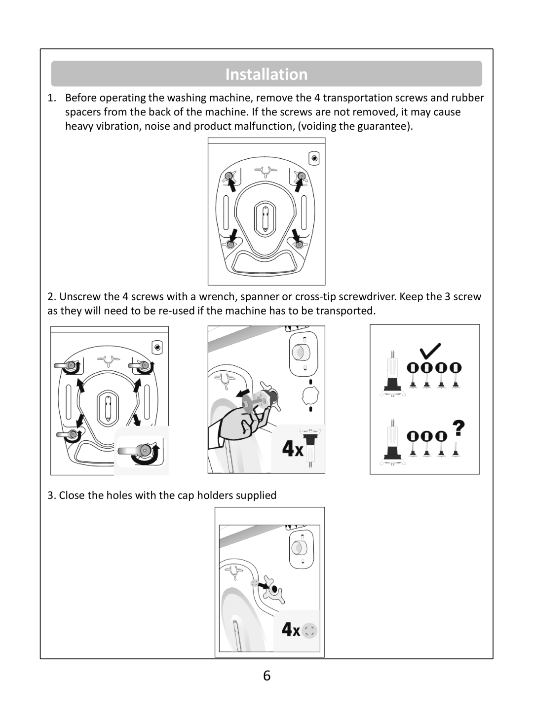 Russell Hobbs RHWM61200B instruction manual Installation 