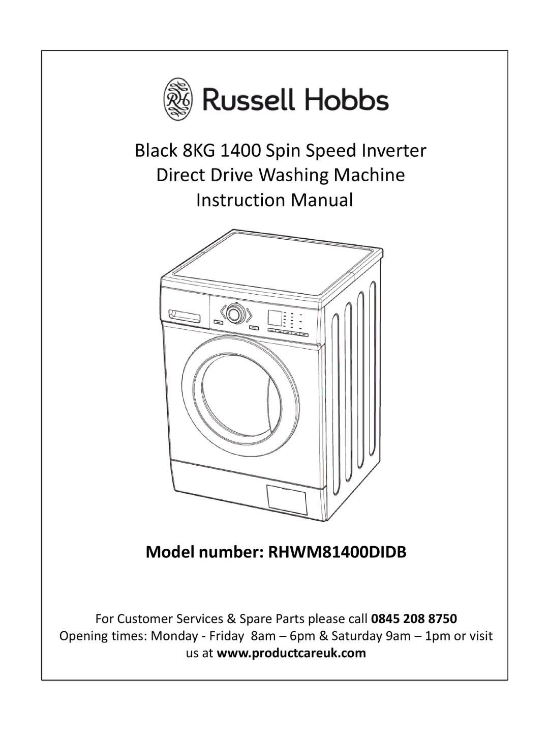 Russell Hobbs instruction manual Model number RHWM81400DIDB 