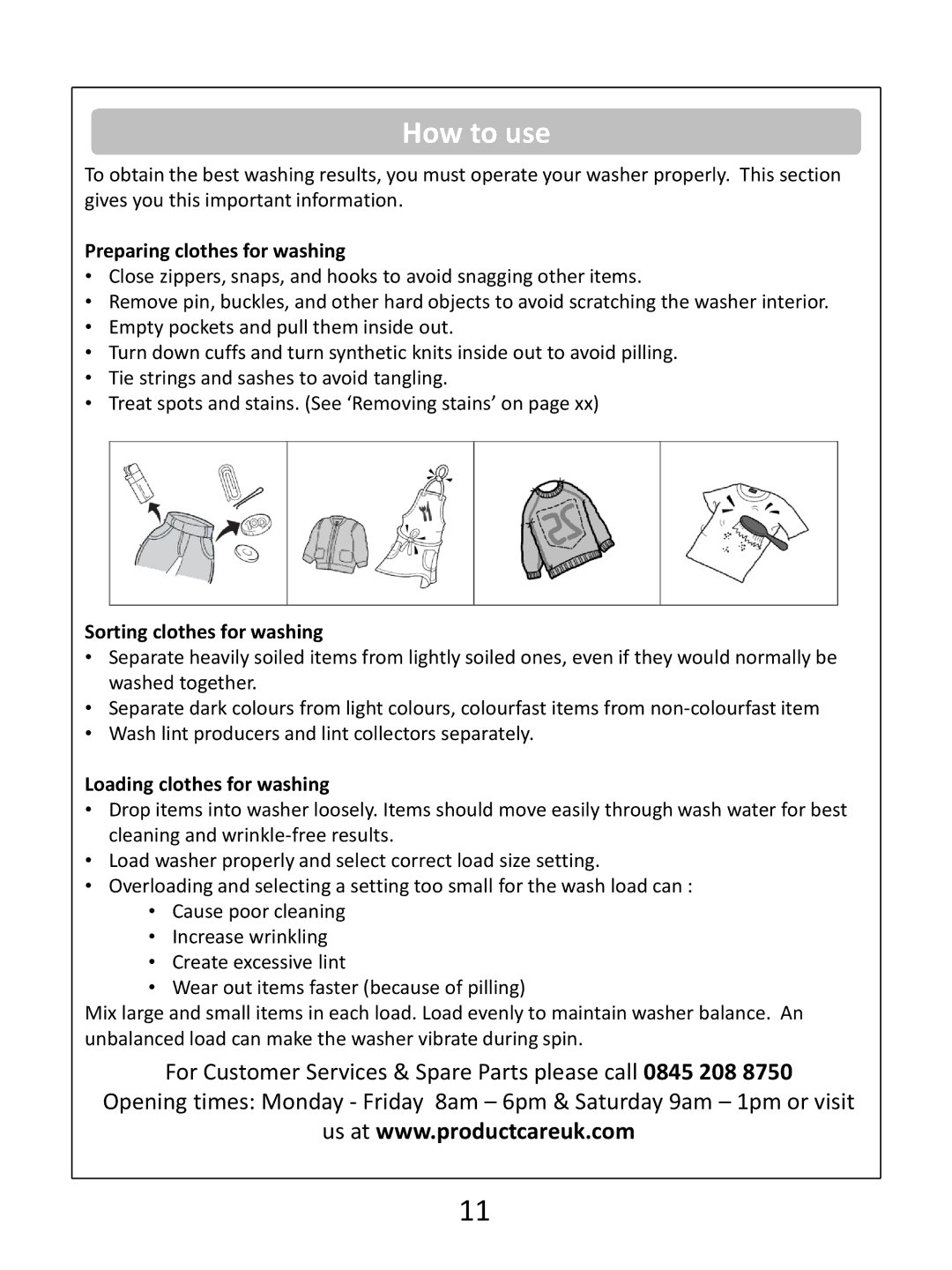 Russell Hobbs RHWM81400DIDB instruction manual How to use, Preparing clothes for washing, Sorting clothes for washing 