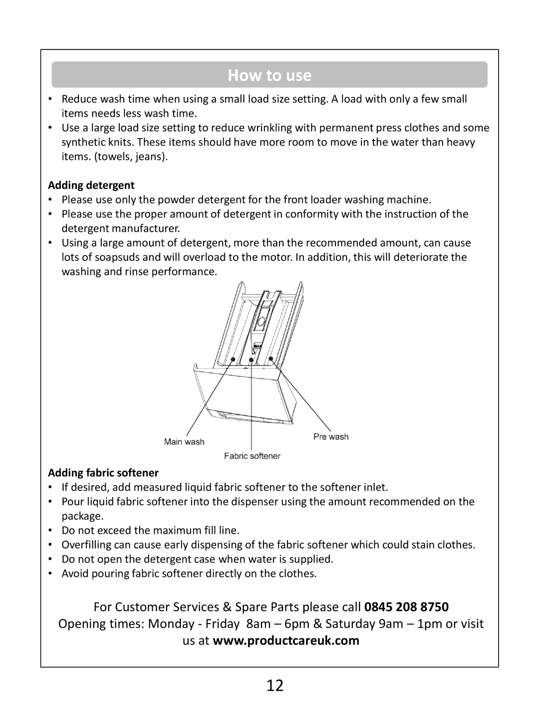 Russell Hobbs RHWM81400DIDB instruction manual Adding detergent, Adding fabric softener 