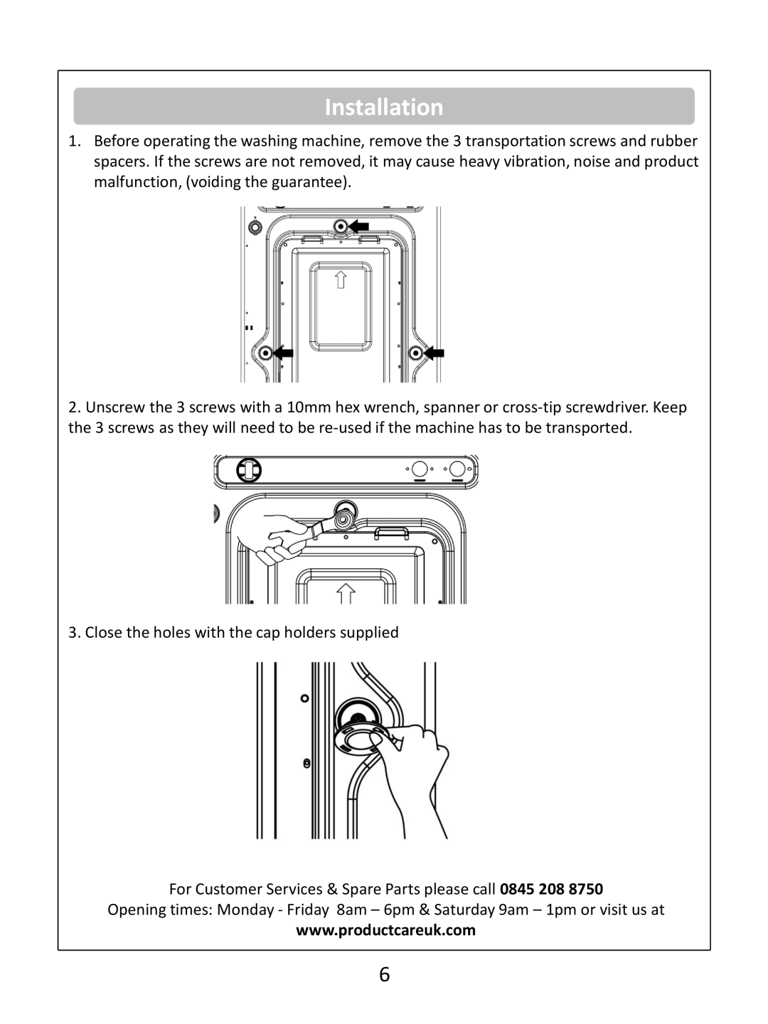 Russell Hobbs RHWM81400DIDB instruction manual Installation 