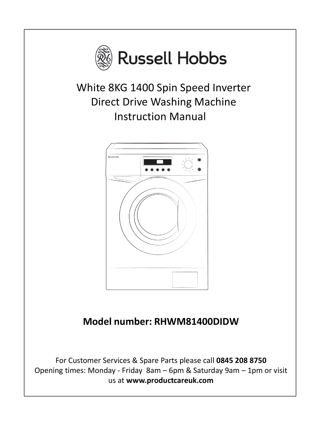 Russell Hobbs instruction manual Model number RHWM81400DIDW 