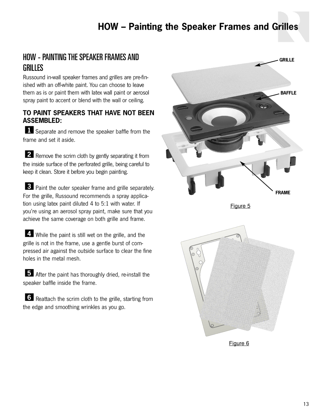 Russound Advantage Series HOW Painting the Speaker Frames and Grilles, To Paint Speakers That have not Been Assembled 