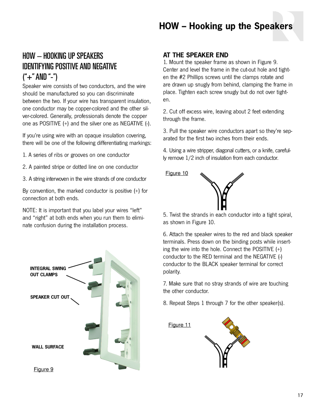 Russound Advantage Series owner manual HOW Hooking up the Speakers, AT the Speaker END 