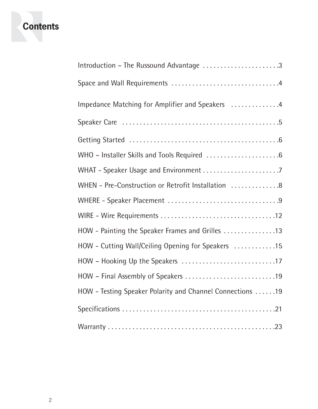 Russound Advantage Series owner manual Contents 