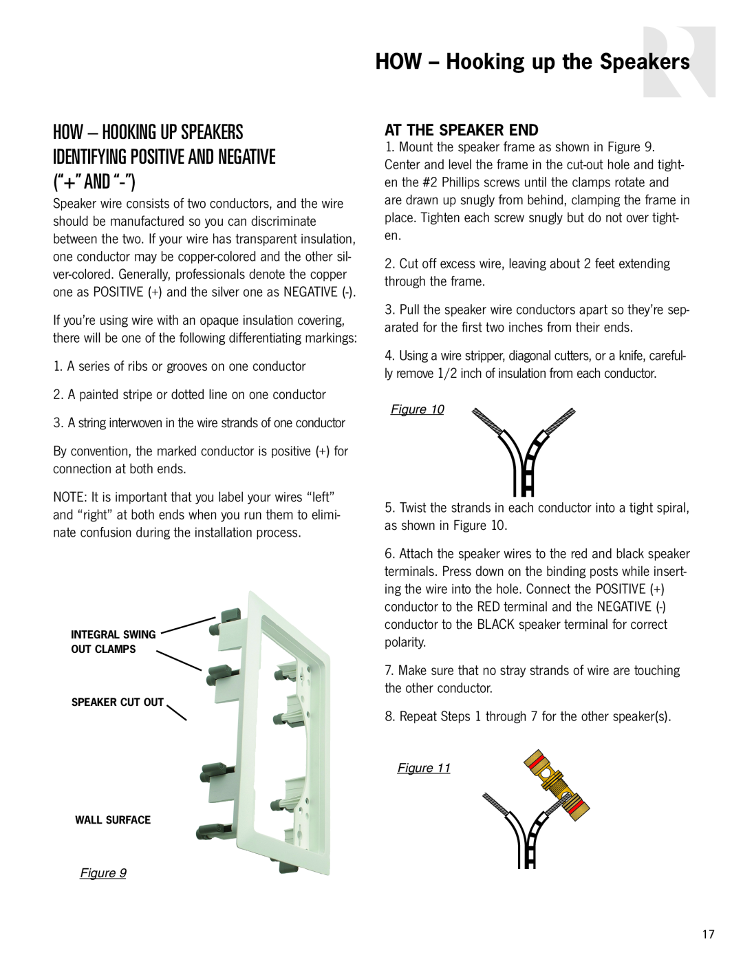 Russound Advantage Series owner manual HOW - Hooking up the Speakers, At The Speaker End 