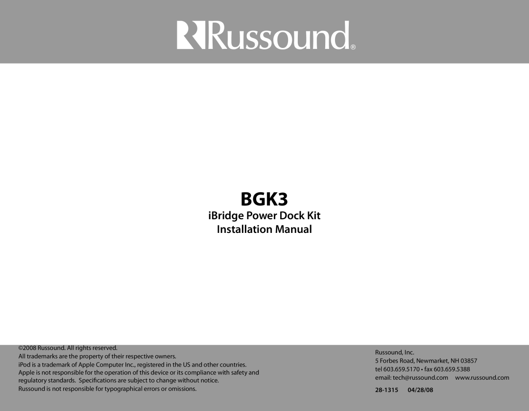 Russound BGK3 installation manual 