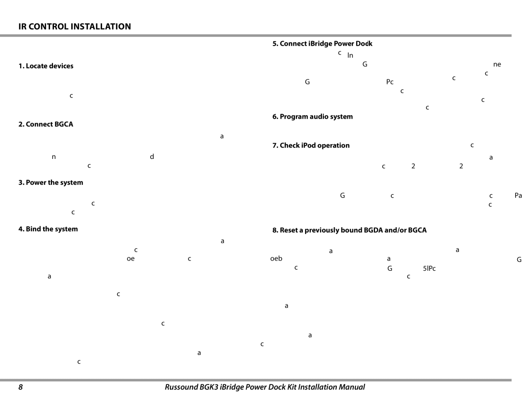 Russound BGK3 installation manual IR Control Installation, Power the system, Program audio system 