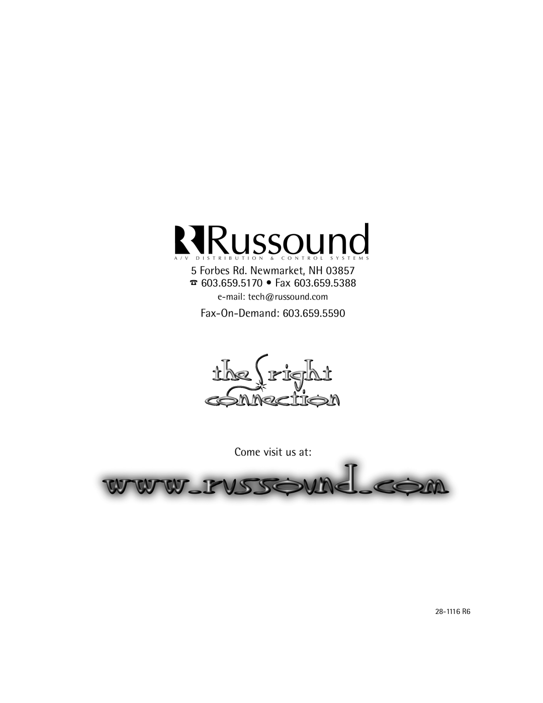 Russound CA-Series Forbes Rd. Newmarket, NH 603.659.5170 Fax, Fax-On-Demand 603.659.5590 Come visit us at 