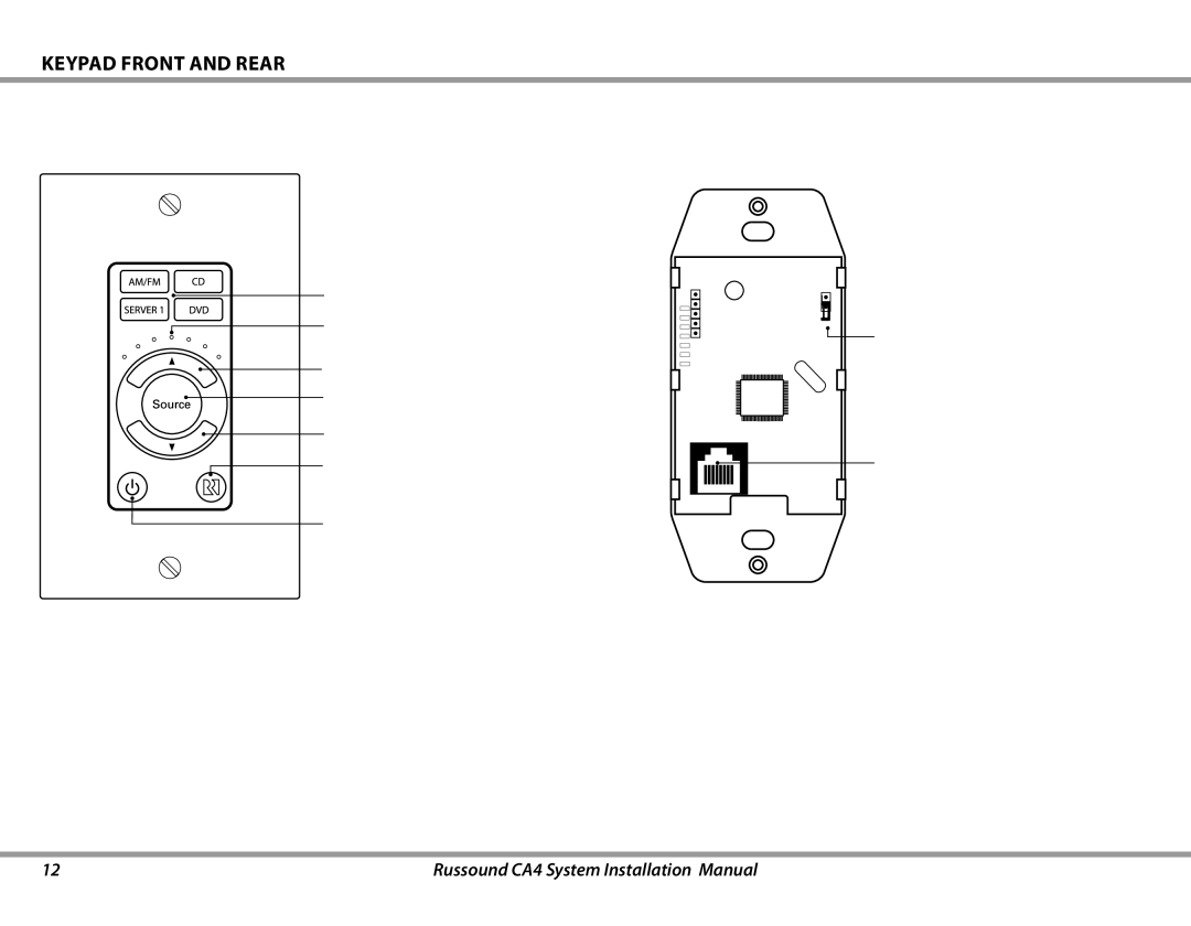 Russound CA4 installation manual Keypad front and rear 