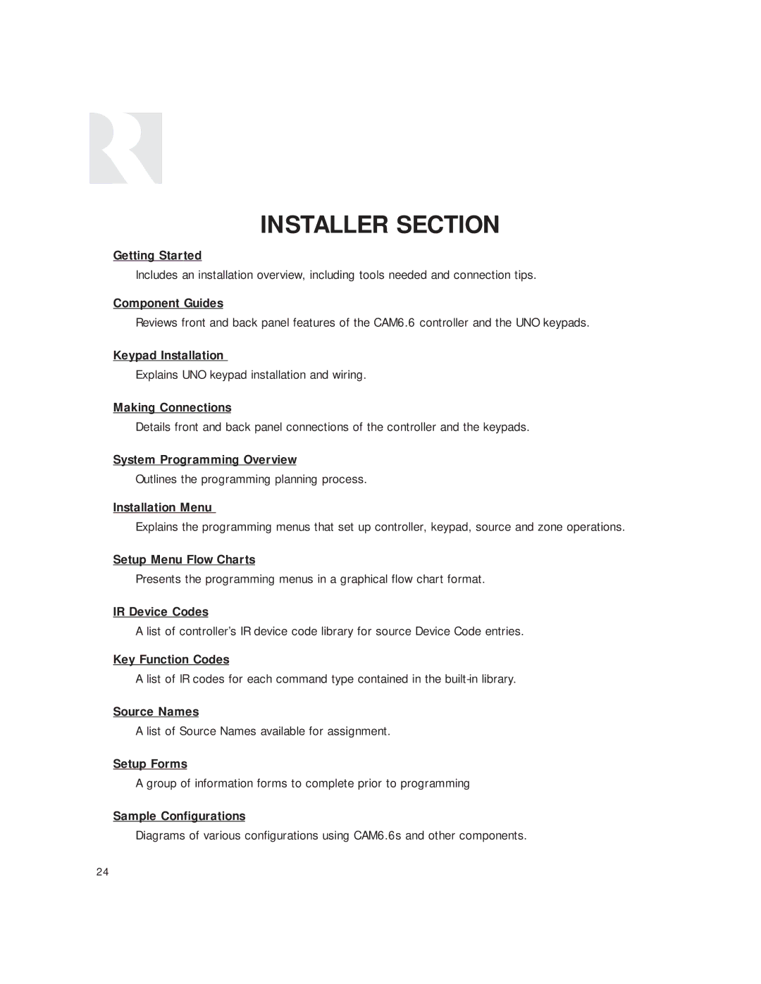 Russound CAM6.6T Getting Started, Component Guides, Keypad Installation, Making Connections, System Programming Overview 