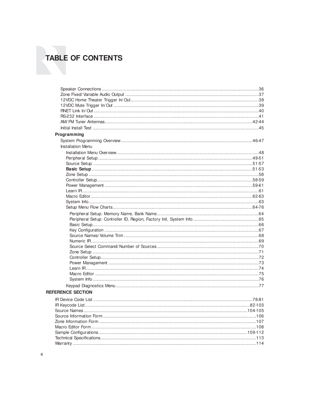 Russound CAM6.6T instruction manual Reference Section 