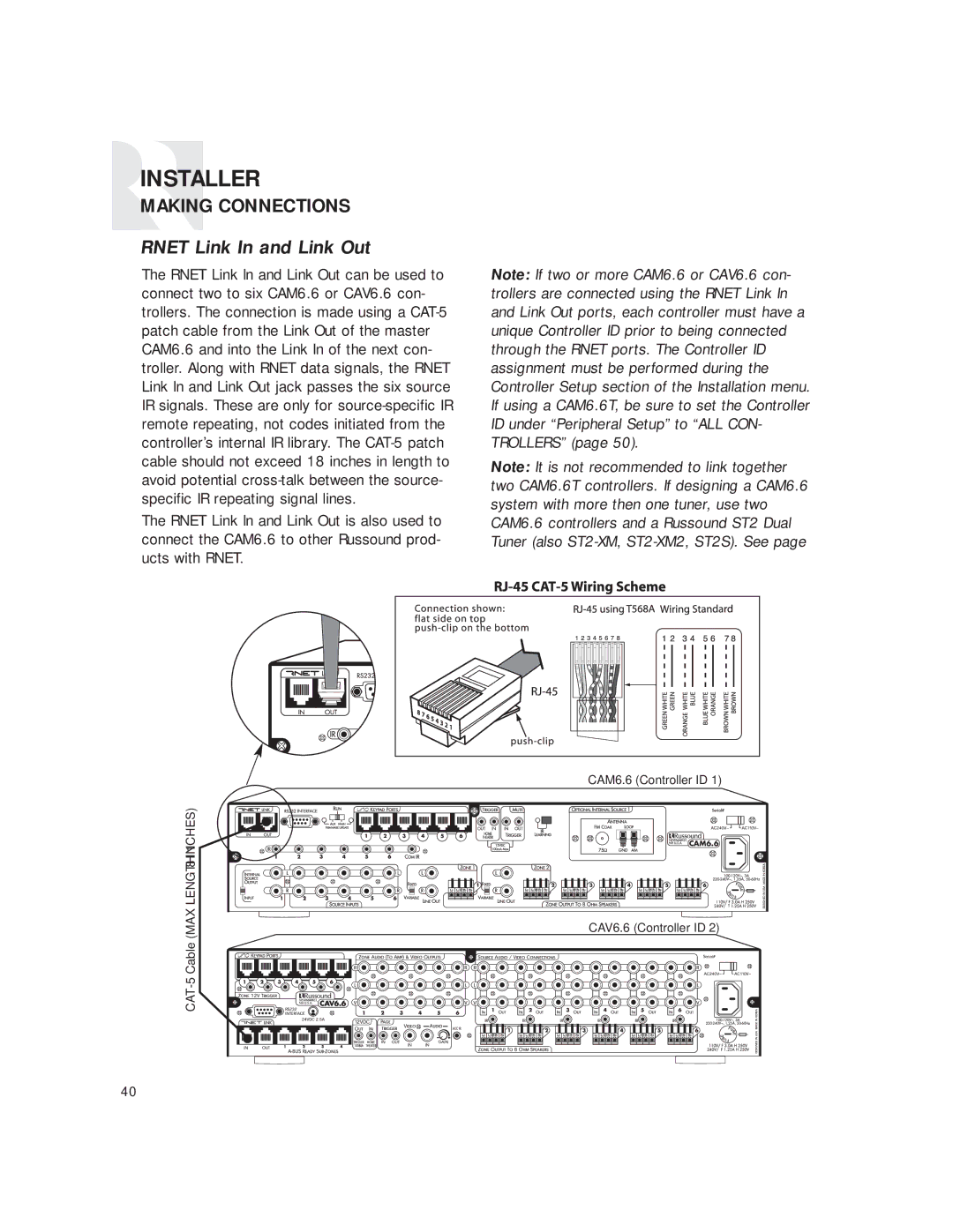 Russound CAM6.6T instruction manual Rnet Link In and Link Out 