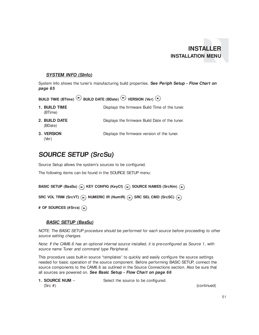 Russound CAM6.6T instruction manual Build Time, Build Date, Version, Source NUM 