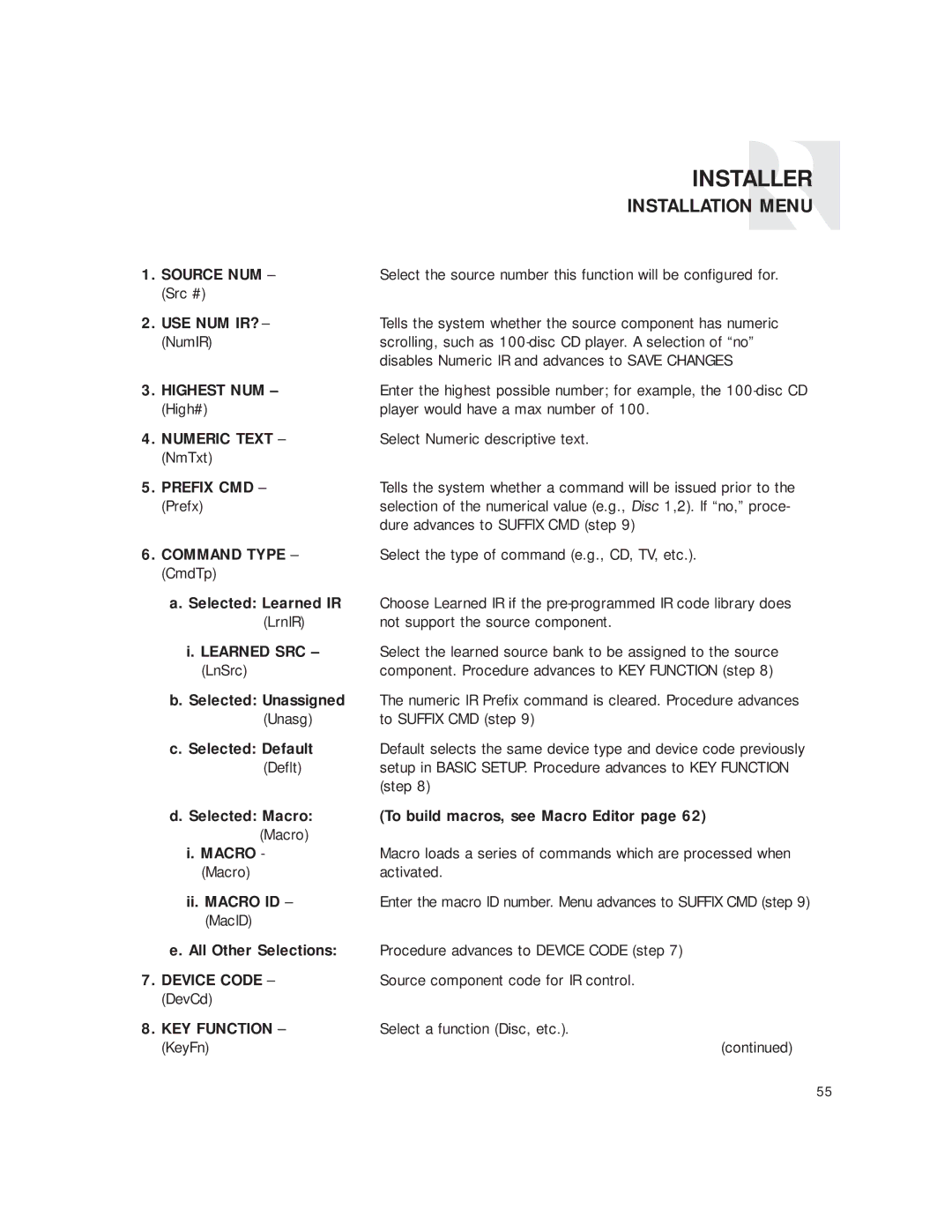 Russound CAM6.6T instruction manual Highest NUM, Numeric Text, Prefix CMD, Command Type 